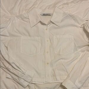 Cropped White Button-Up Shirt
